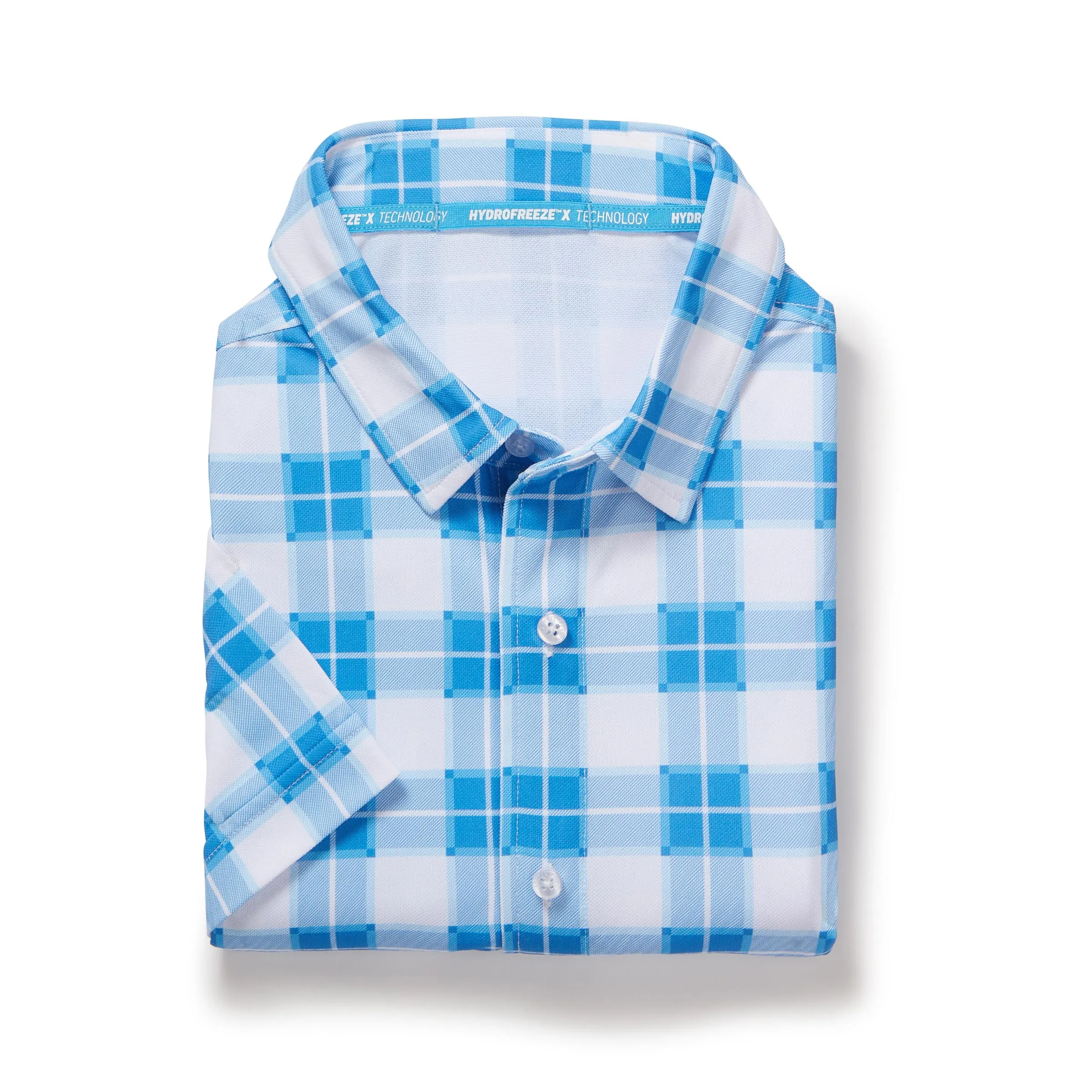 Cooling Magnetic Front Polo Short Sleeves in Blue Gingham