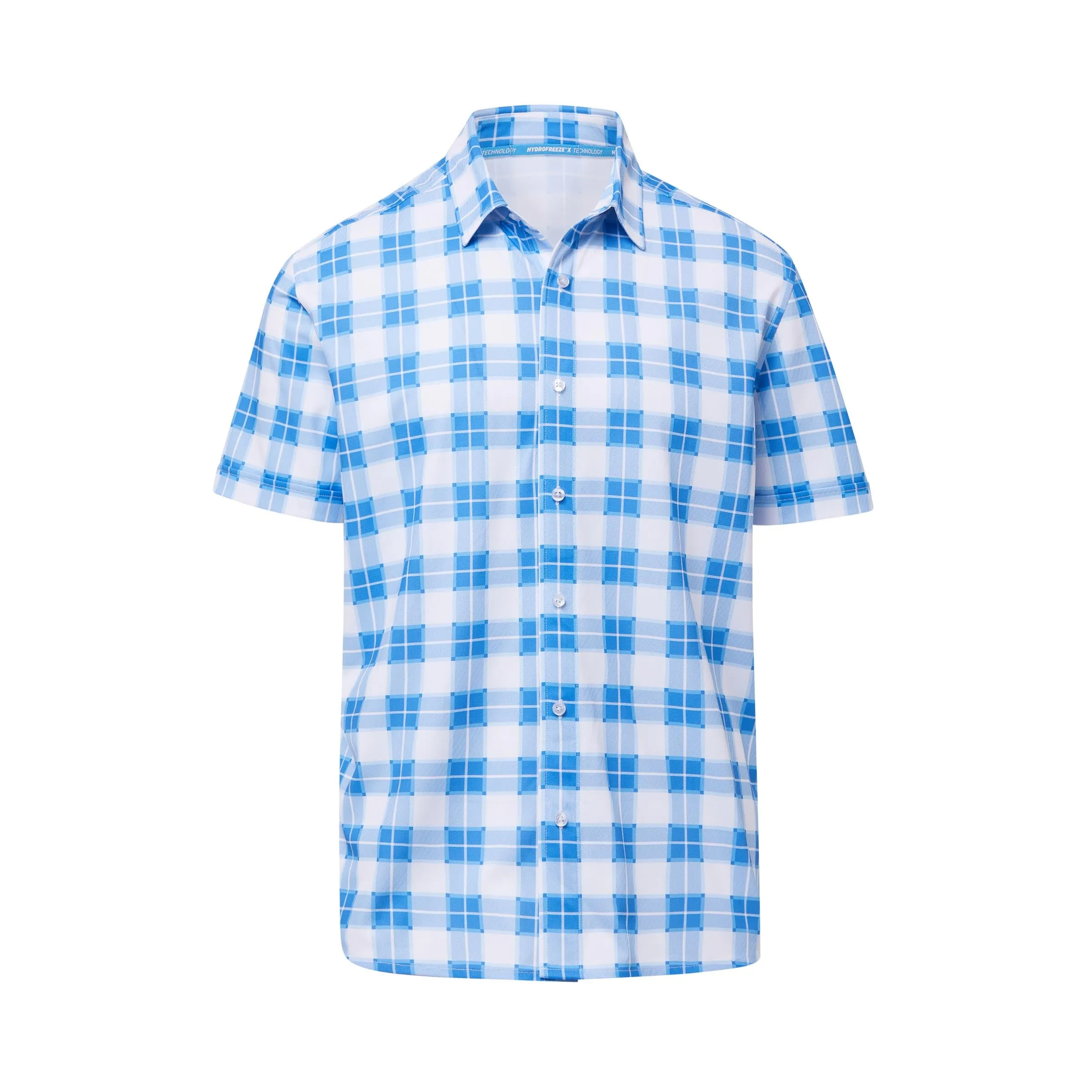 Cooling Magnetic Front Polo Short Sleeves in Blue Gingham