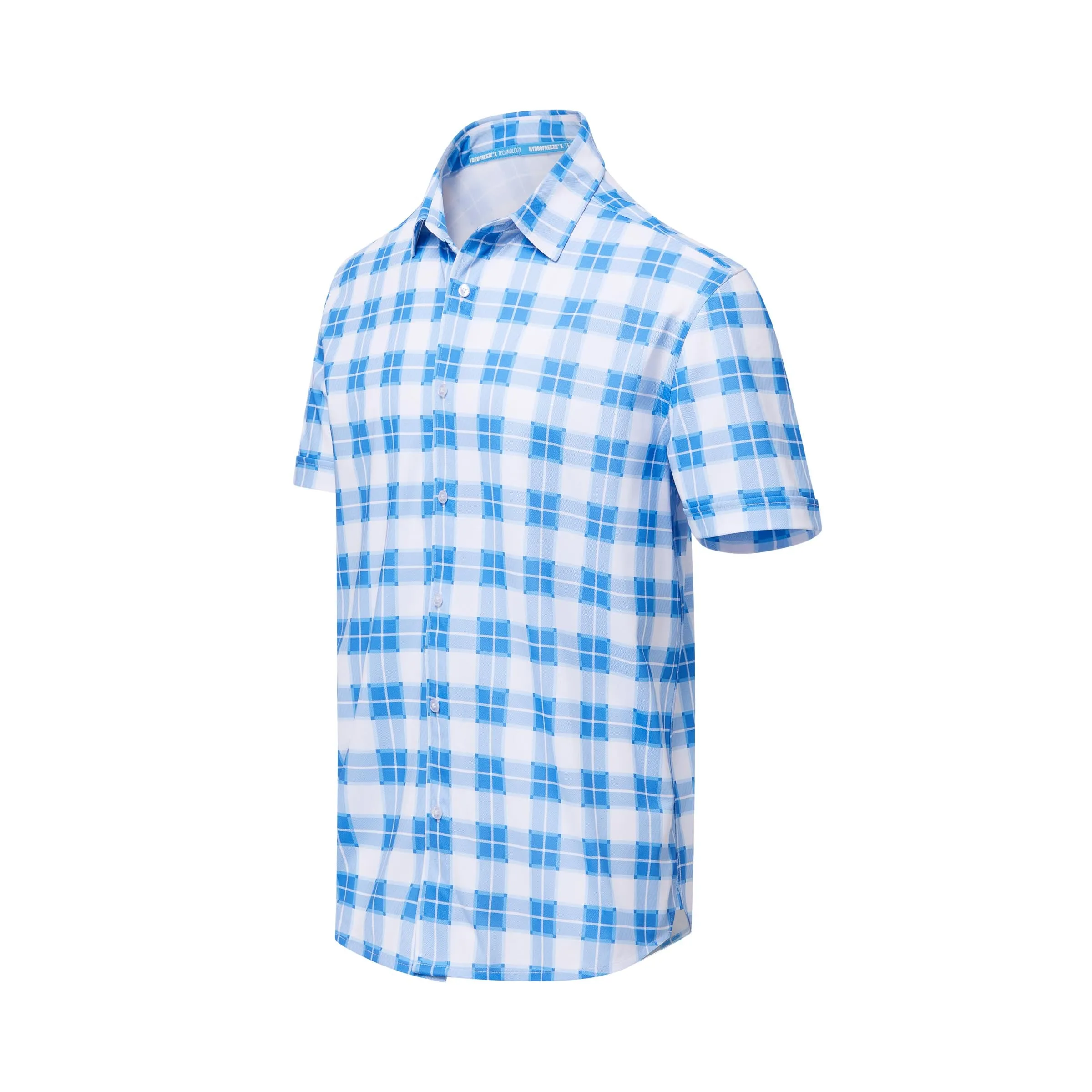 Cooling Magnetic Front Polo Short Sleeves in Blue Gingham