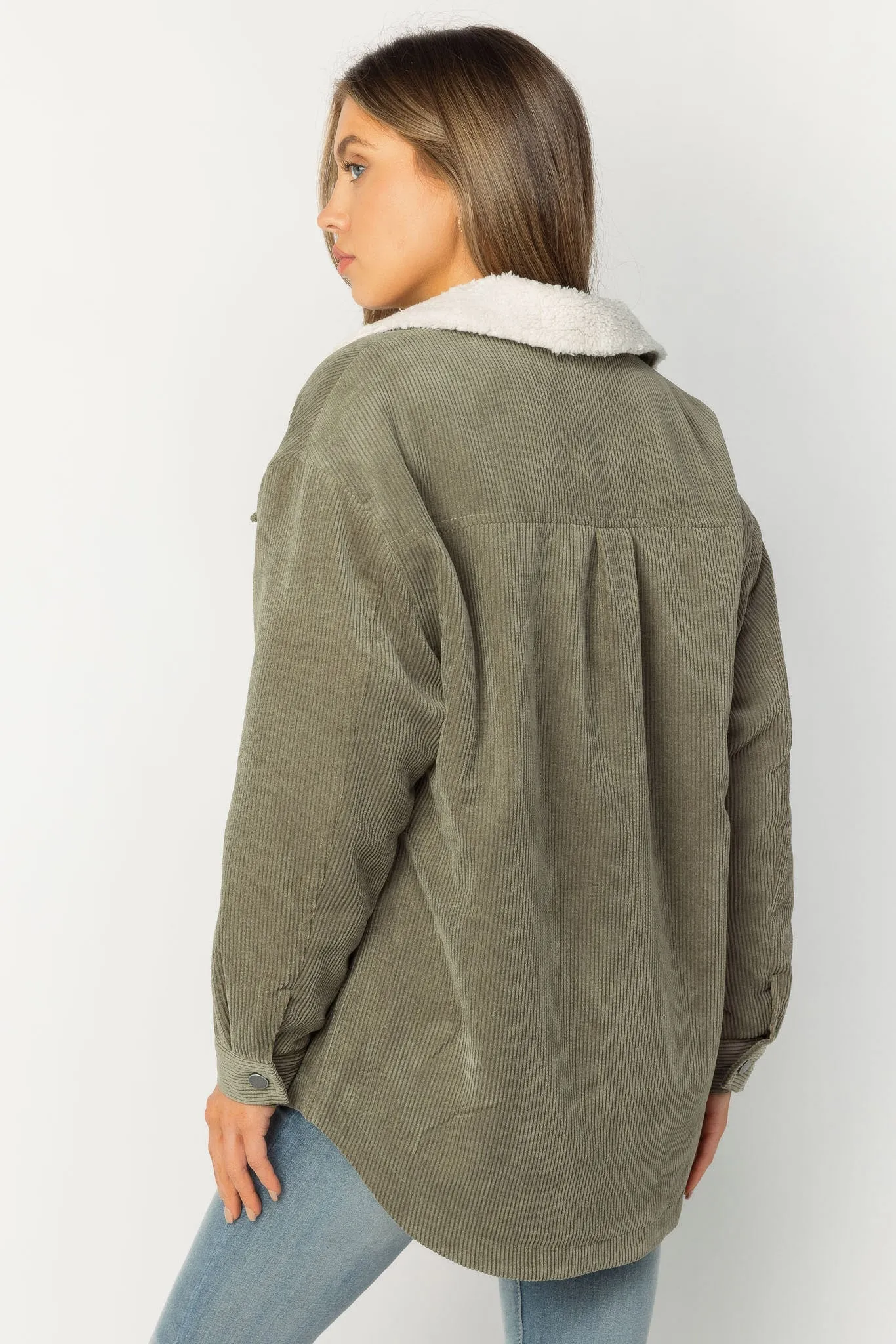 Corduroy Shacket with Sherpa Lining