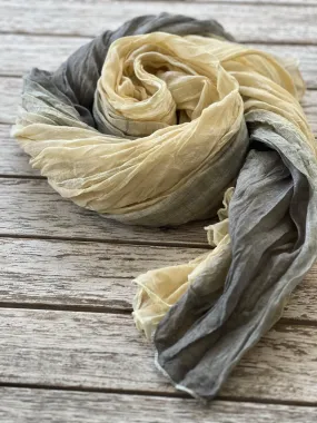 Cotton Crinkle Scarf -Butter Cream Grey - Panelled - Ombre