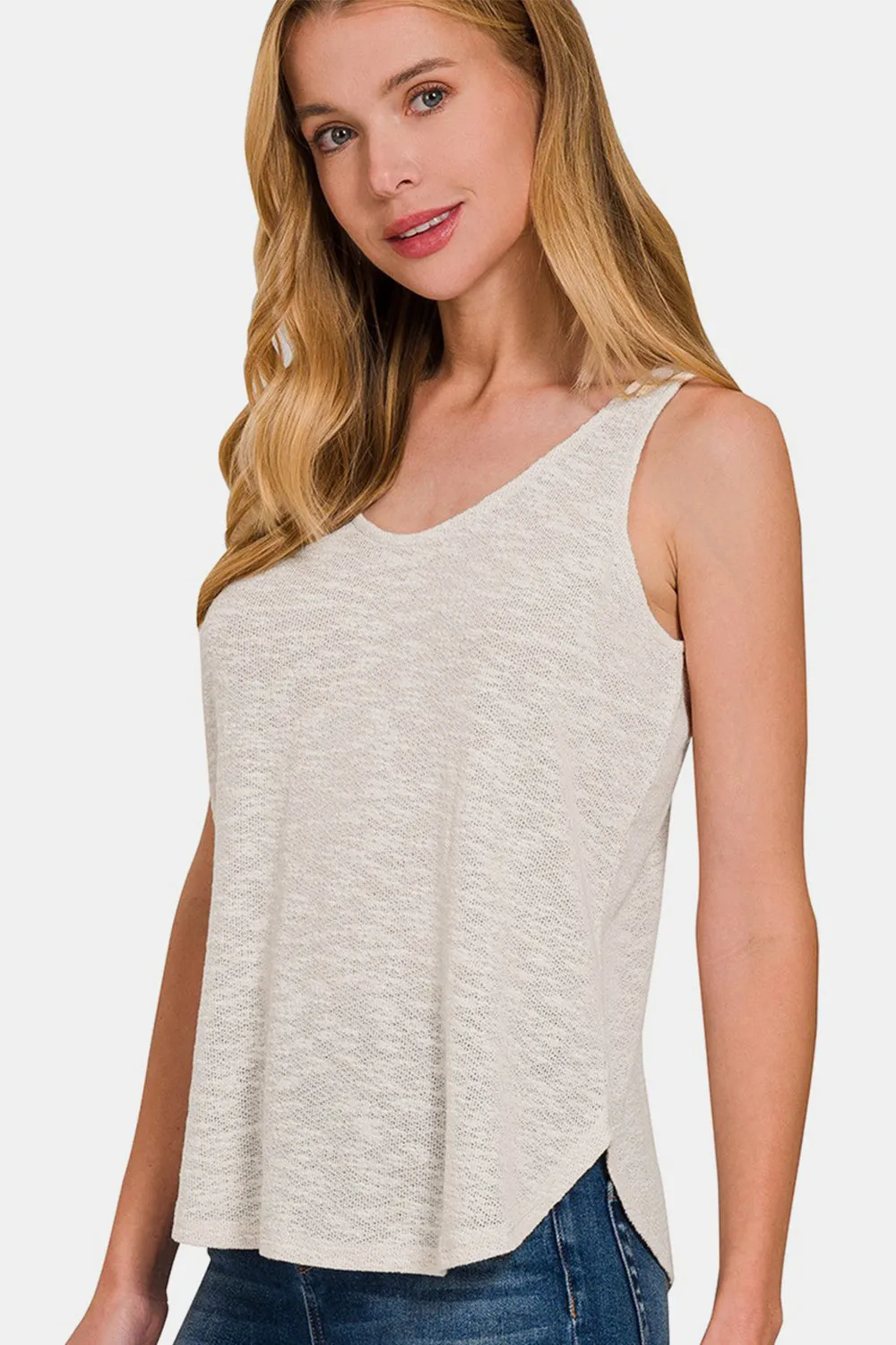 Curved Hem Round Neck Tank