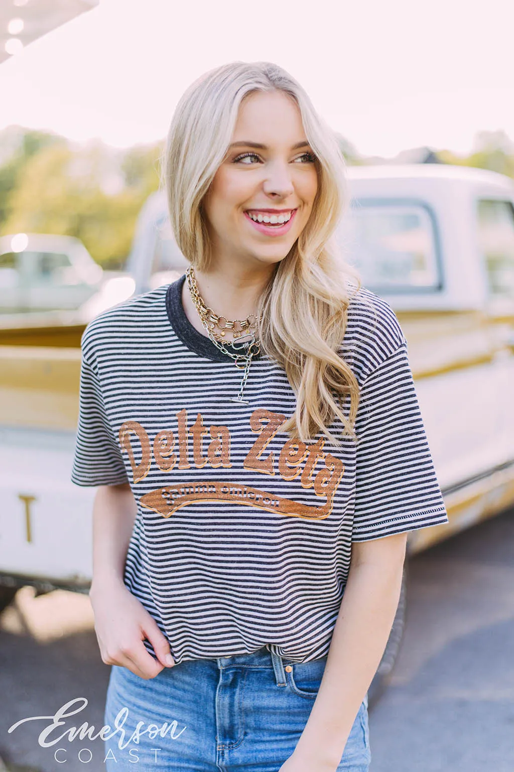 Delta Zeta Vintage Striped PR Tee