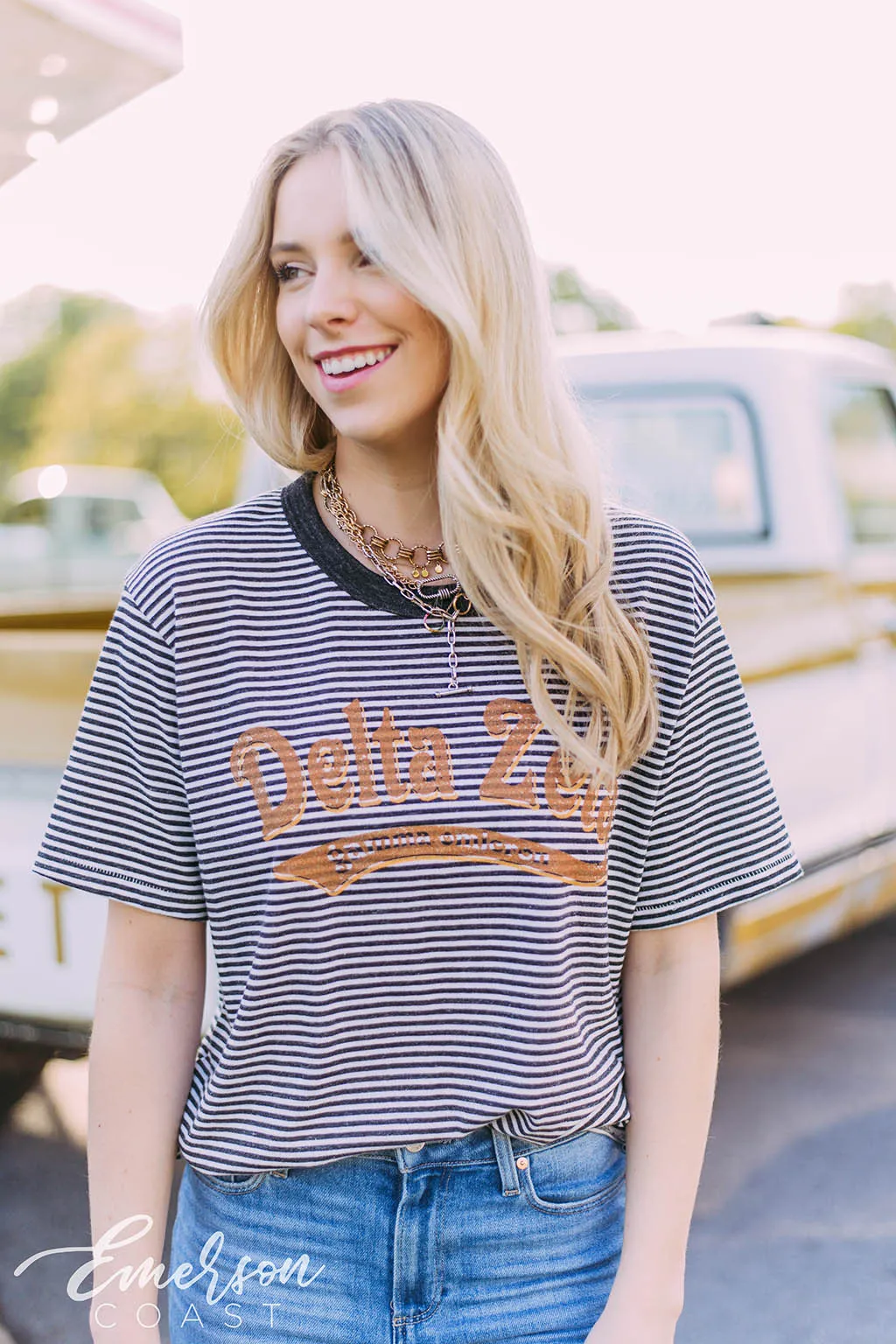 Delta Zeta Vintage Striped PR Tee