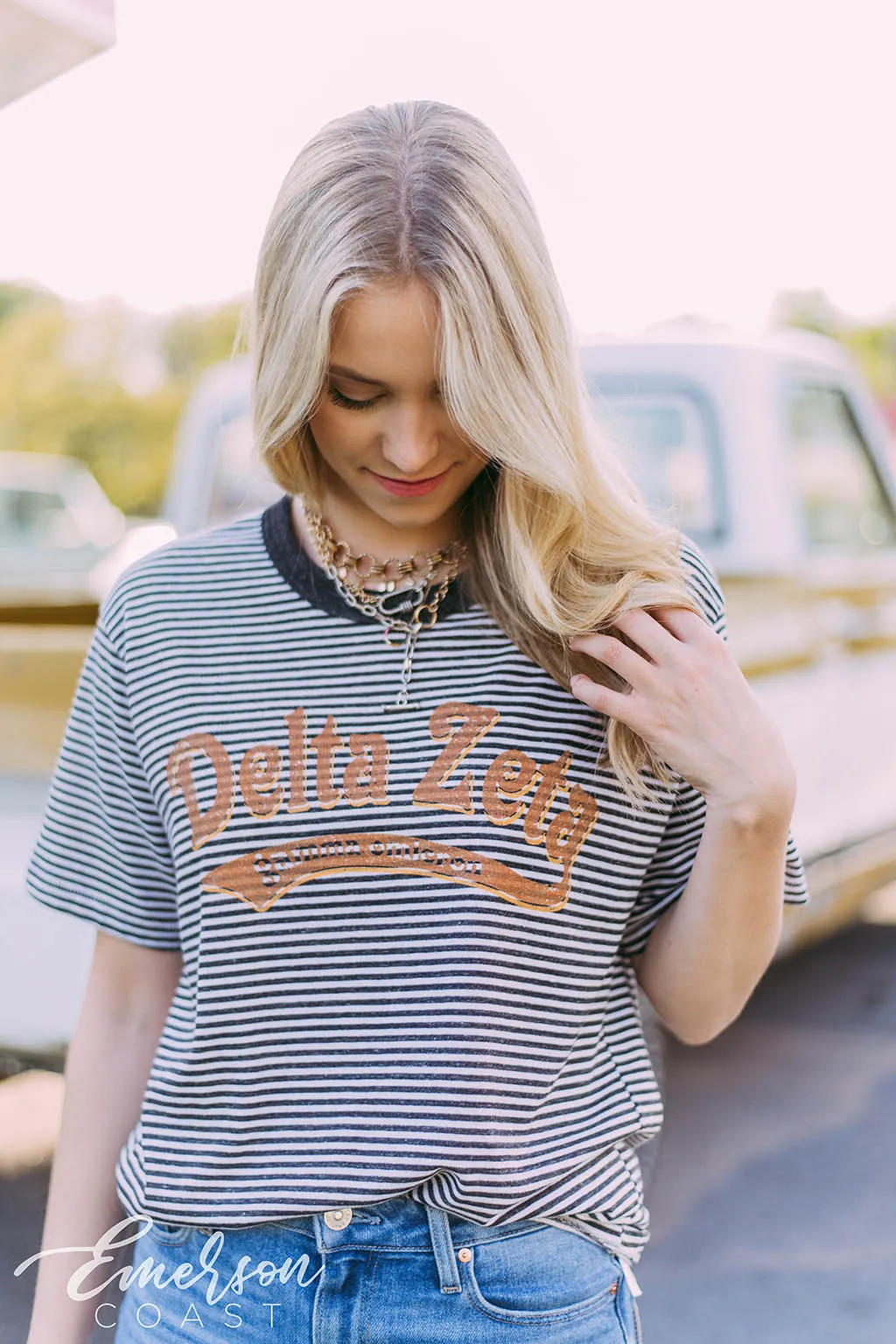 Delta Zeta Vintage Striped PR Tee