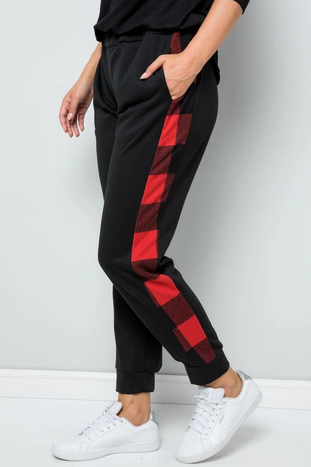 Design Full Size Plaid Side Print Sweatpants