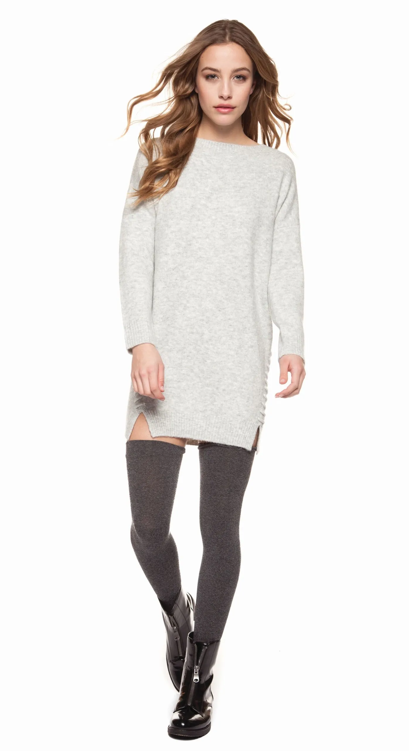 Dex long sleeve crew neck dress with lace-up detail side seam