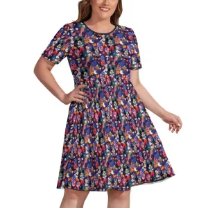 Disney America Women's Round Neck Plus Size Dress With Pockets