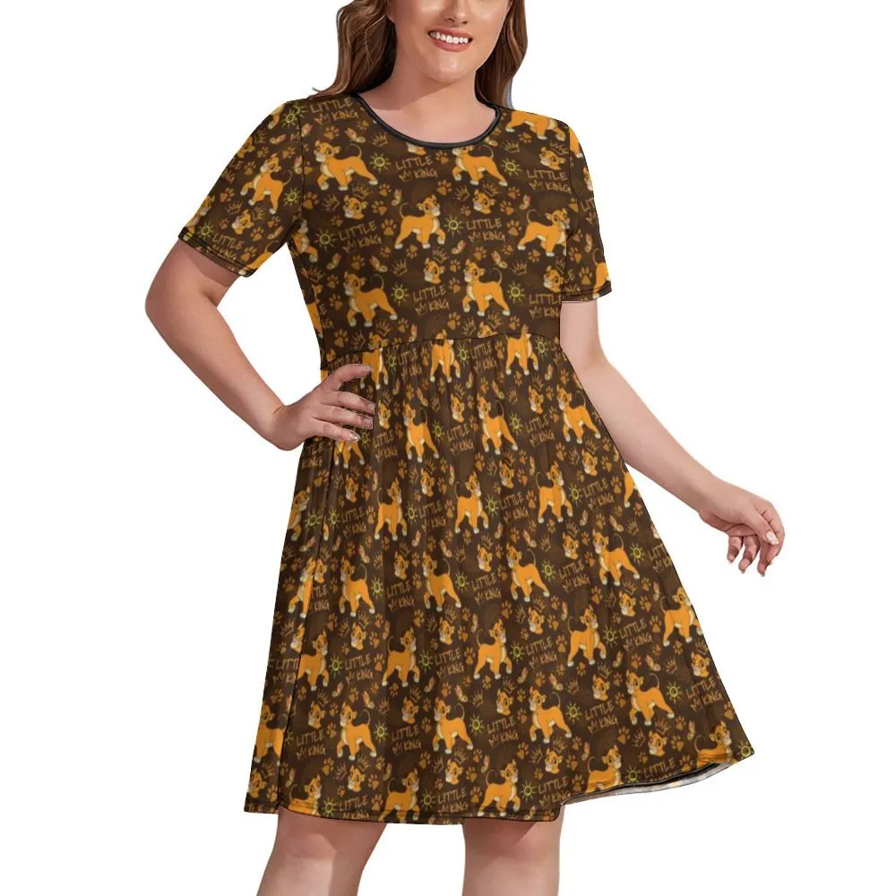 Disney Lion King Little King Women's Round Neck Plus Size Dress With Pockets