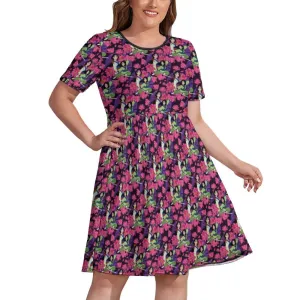 Disney Mulan Blooming Flowers Women's Round Neck Plus Size Dress With Pockets