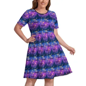 Disney Tangled Rapunzel Floating Lanterns Women's Round Neck Plus Size Dress With Pockets