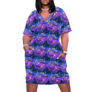 Disney Tangled Rapunzel Floating Lanterns Women's V-neck Loose Dress With Pockets