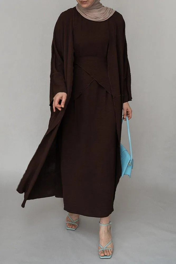 Divina three piece maxi lightweight abaya in coffee brown