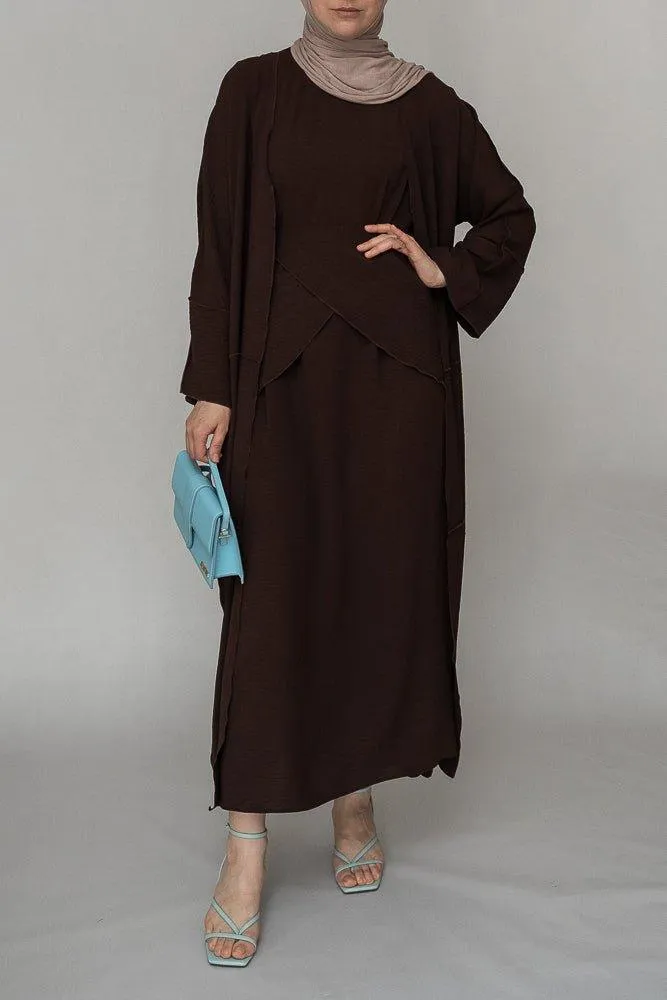 Divina three piece maxi lightweight abaya in coffee brown