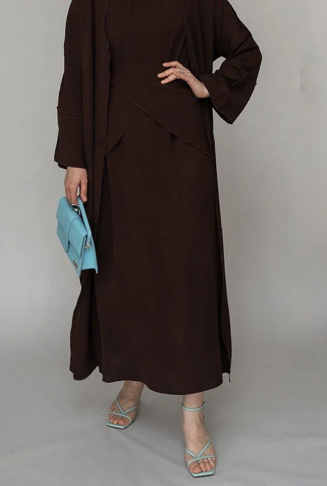 Divina three piece maxi lightweight abaya in coffee brown