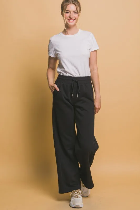 Drawstring Wide Leg Sweatpants with Pockets