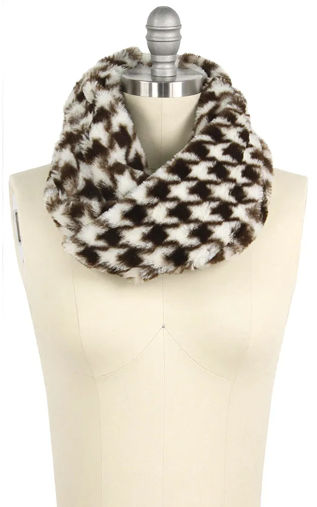 EAF9456 Houndstooth Faux Fur Twist Tube