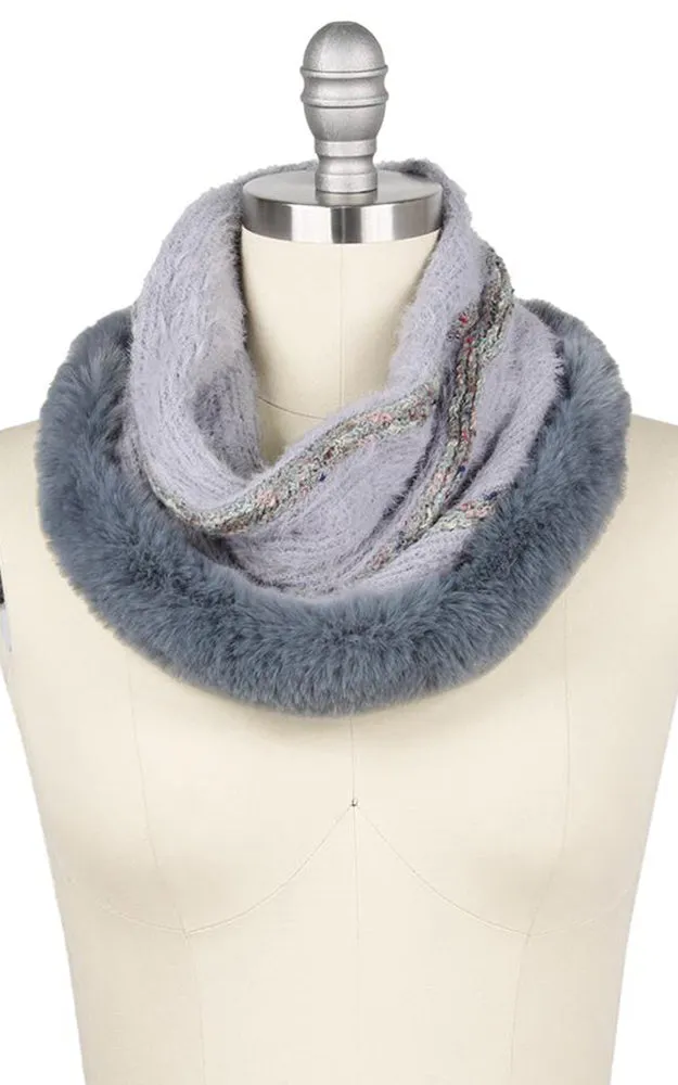 EAN9493 Fur Trim Furry Knit Tube Scarf