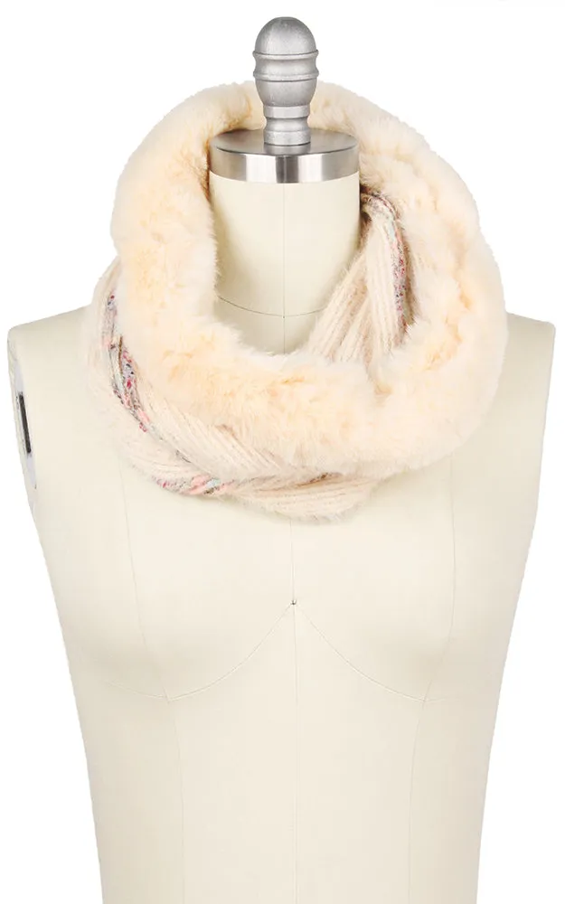 EAN9493 Fur Trim Furry Knit Tube Scarf