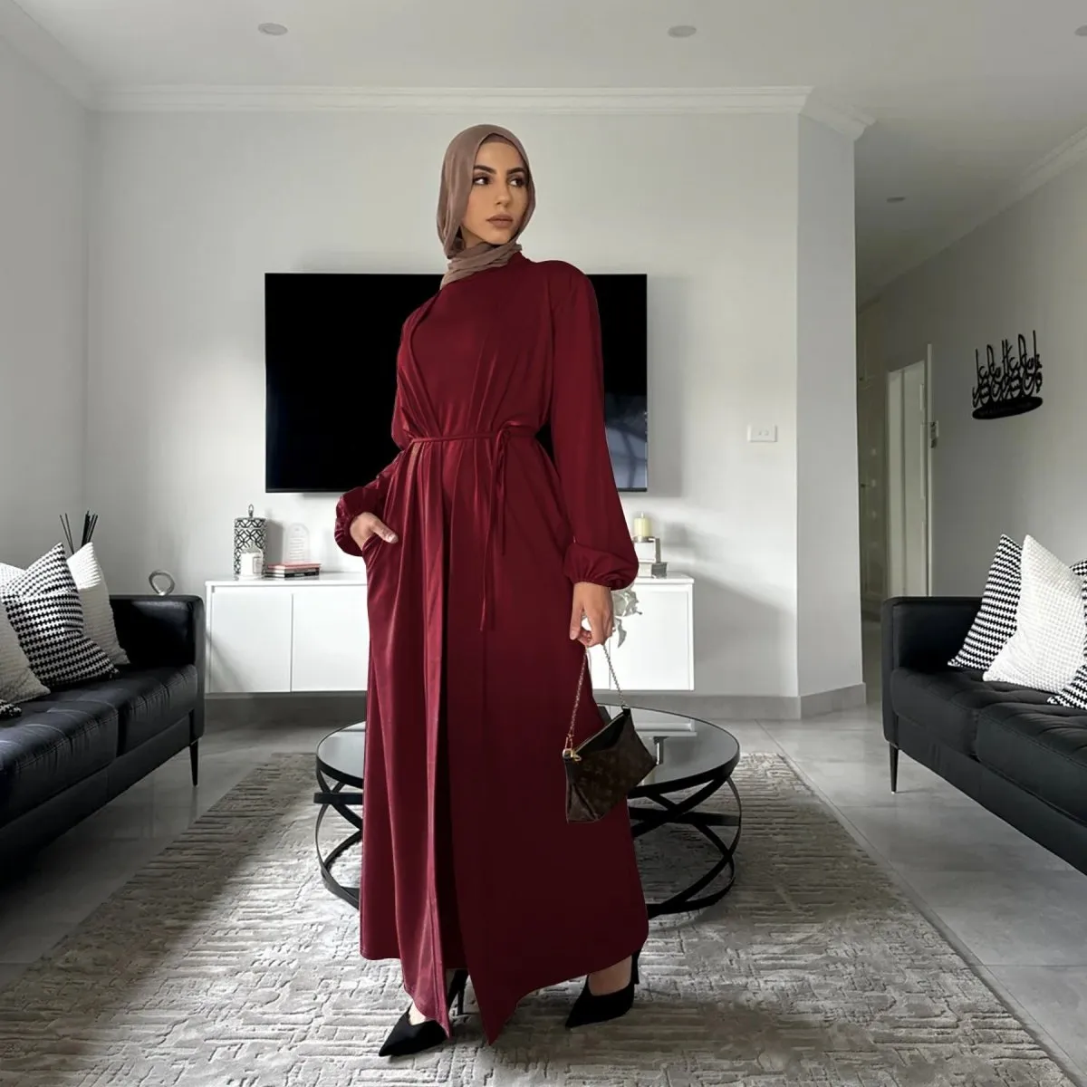 Elegant Versatile Open Abaya with Pockets 3-Piece Set (MOA109)