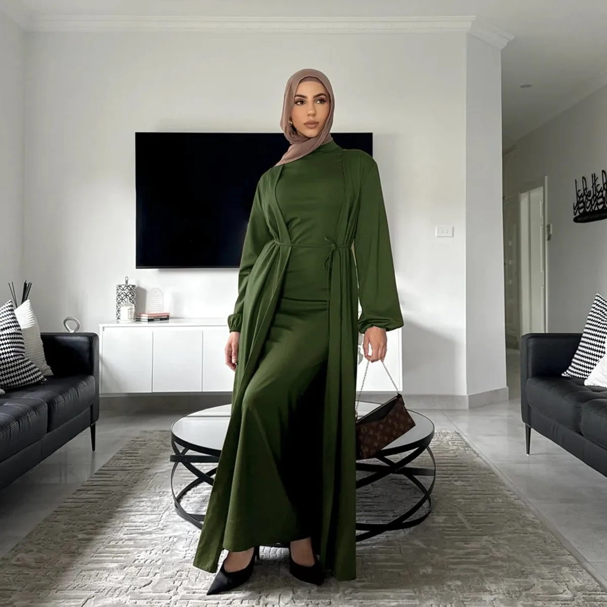 Elegant Versatile Open Abaya with Pockets 3-Piece Set (MOA109)