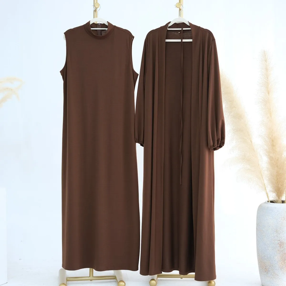 Elegant Versatile Open Abaya with Pockets 3-Piece Set (MOA109)