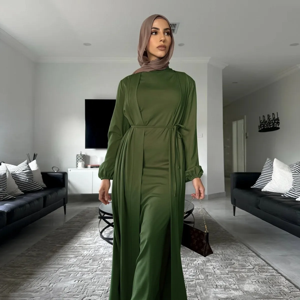 Elegant Versatile Open Abaya with Pockets 3-Piece Set (MOA109)