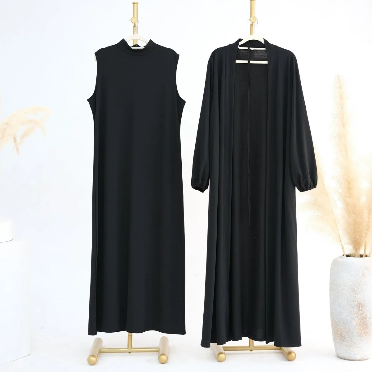 Elegant Versatile Open Abaya with Pockets 3-Piece Set (MOA109)