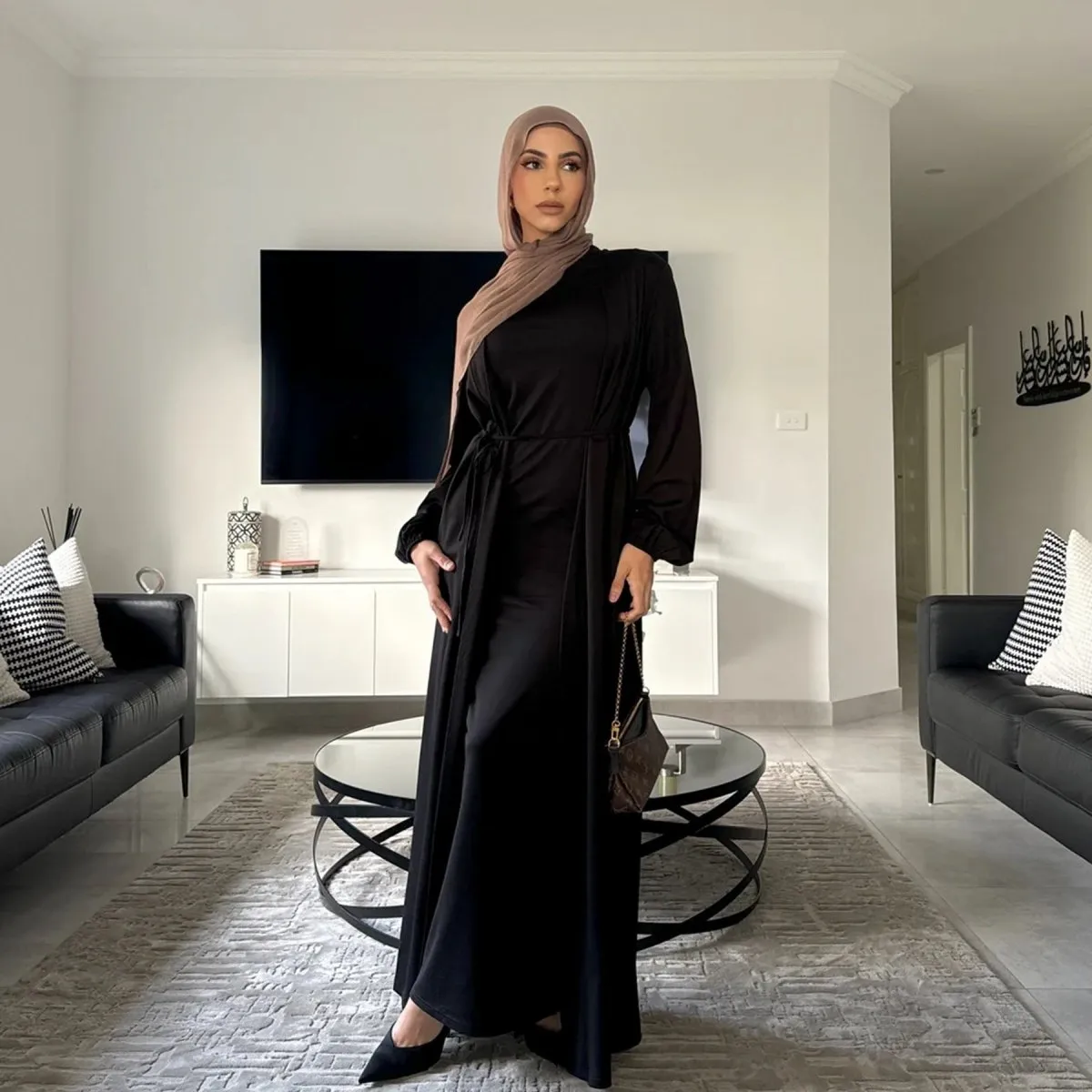 Elegant Versatile Open Abaya with Pockets 3-Piece Set (MOA109)