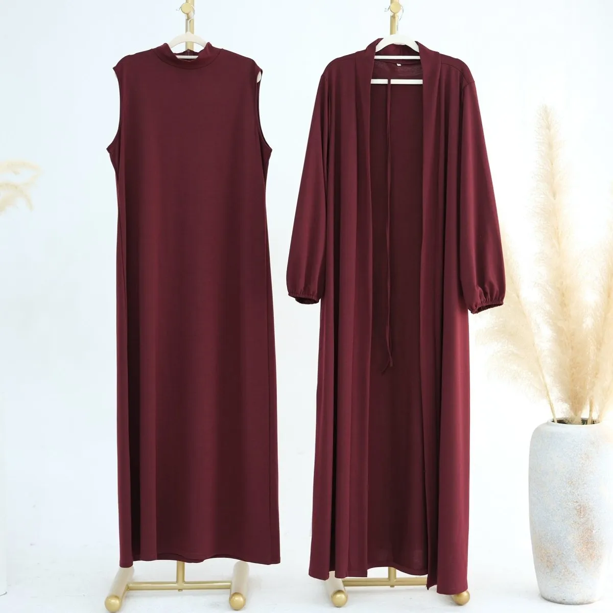 Elegant Versatile Open Abaya with Pockets 3-Piece Set (MOA109)