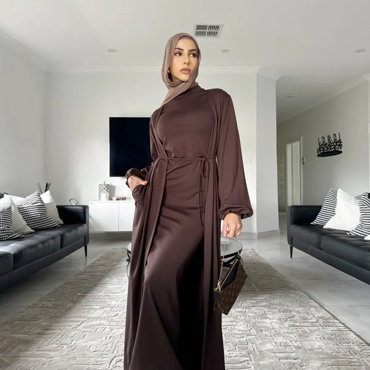 Elegant Versatile Open Abaya with Pockets 3-Piece Set (MOA109)