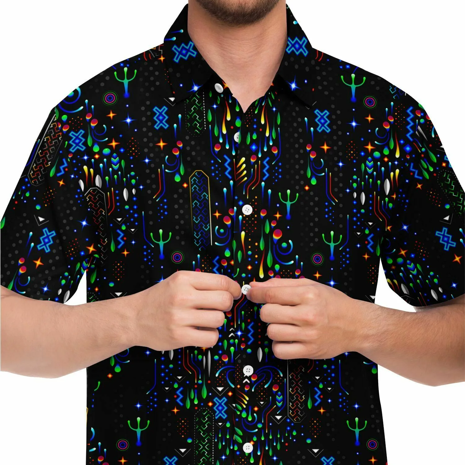 Elemental Realm Patterned Short Sleeve Button Down Shirt - TAS