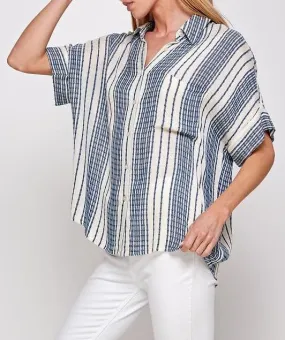 Every Moment Striped Button Down Shirt In Blue Stripe