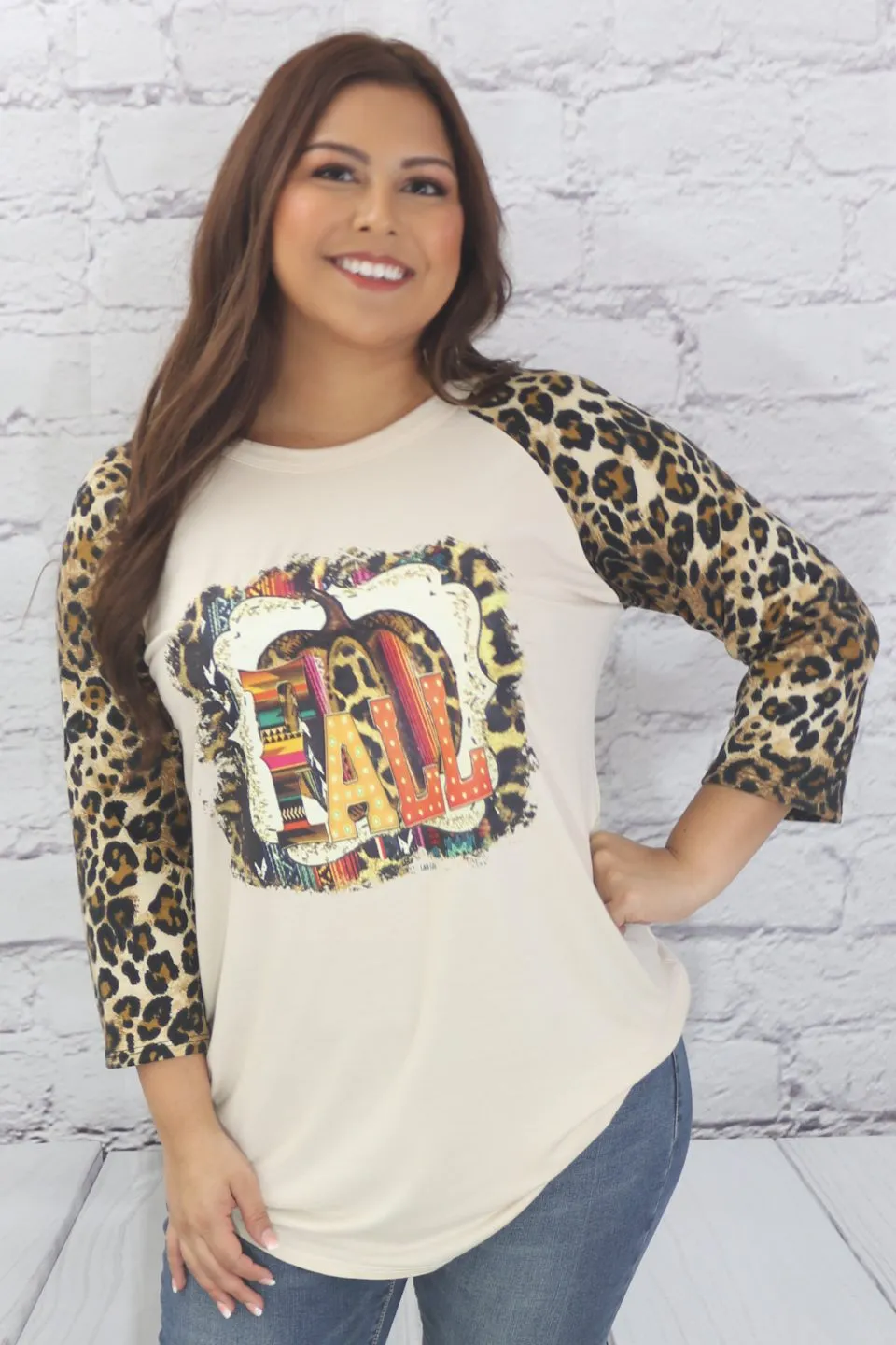 Fall leopard sleeve T-shirt