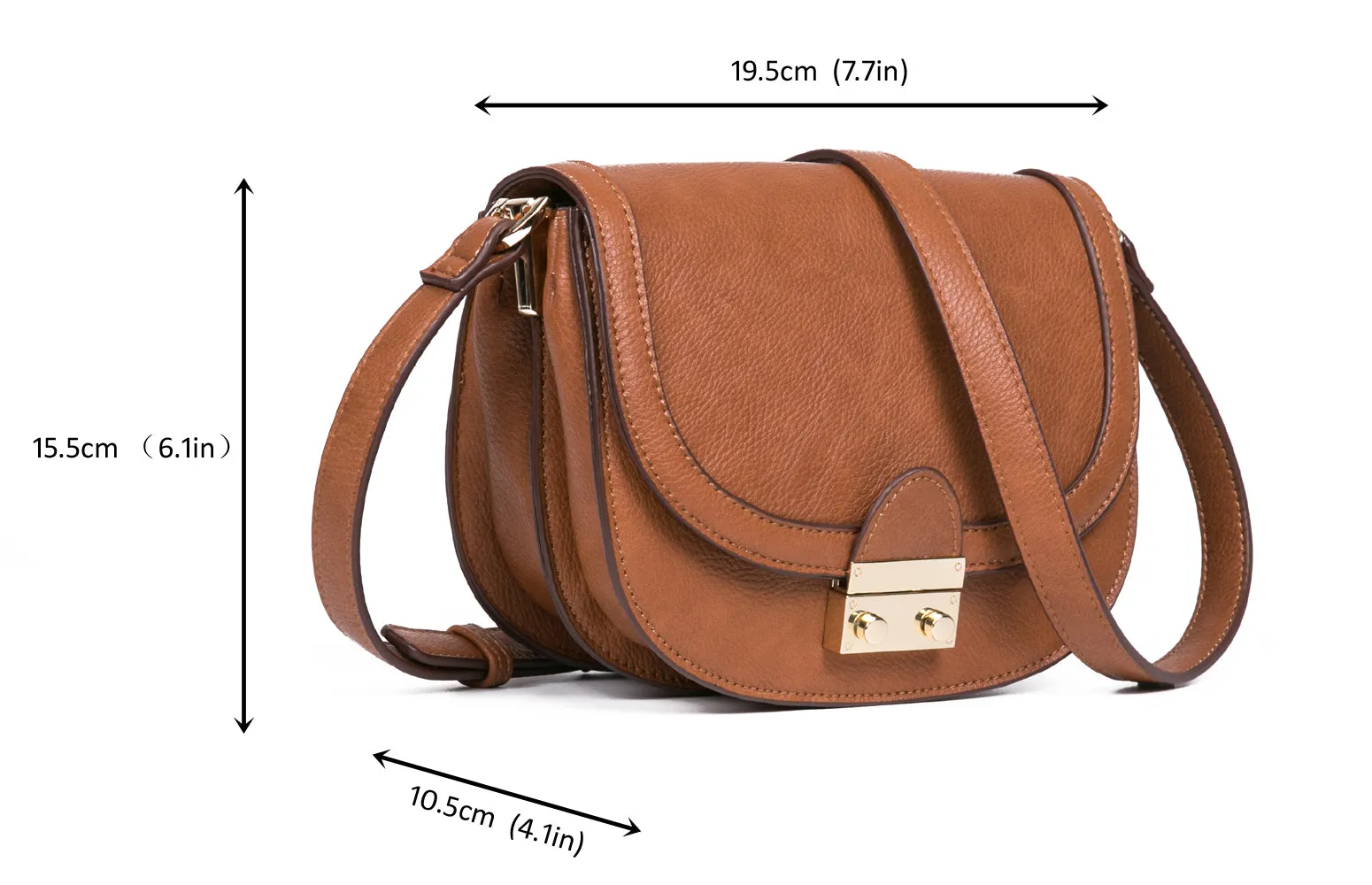 Feversole Crossbody Bag PU Leather Women Retro Small Saddle Satchel Shoulder Bag Tote With Long Adjustable Strap Camel