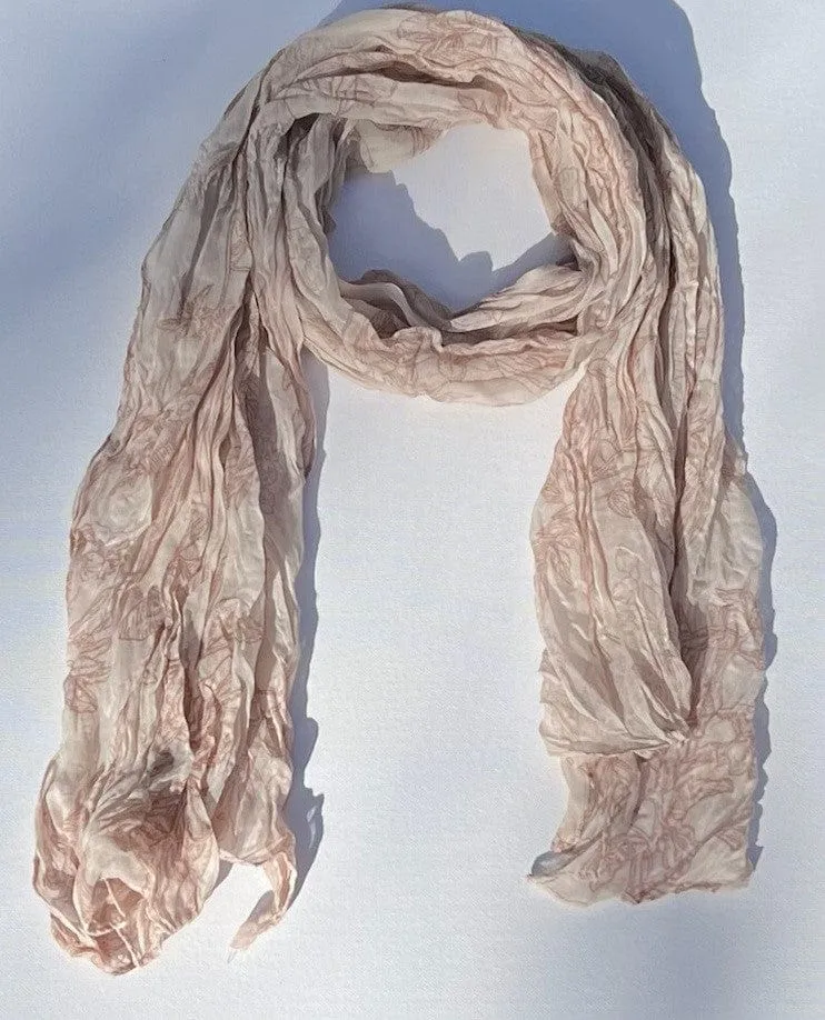 Floral Cotton Crinkle Scarf - Warm White Beige