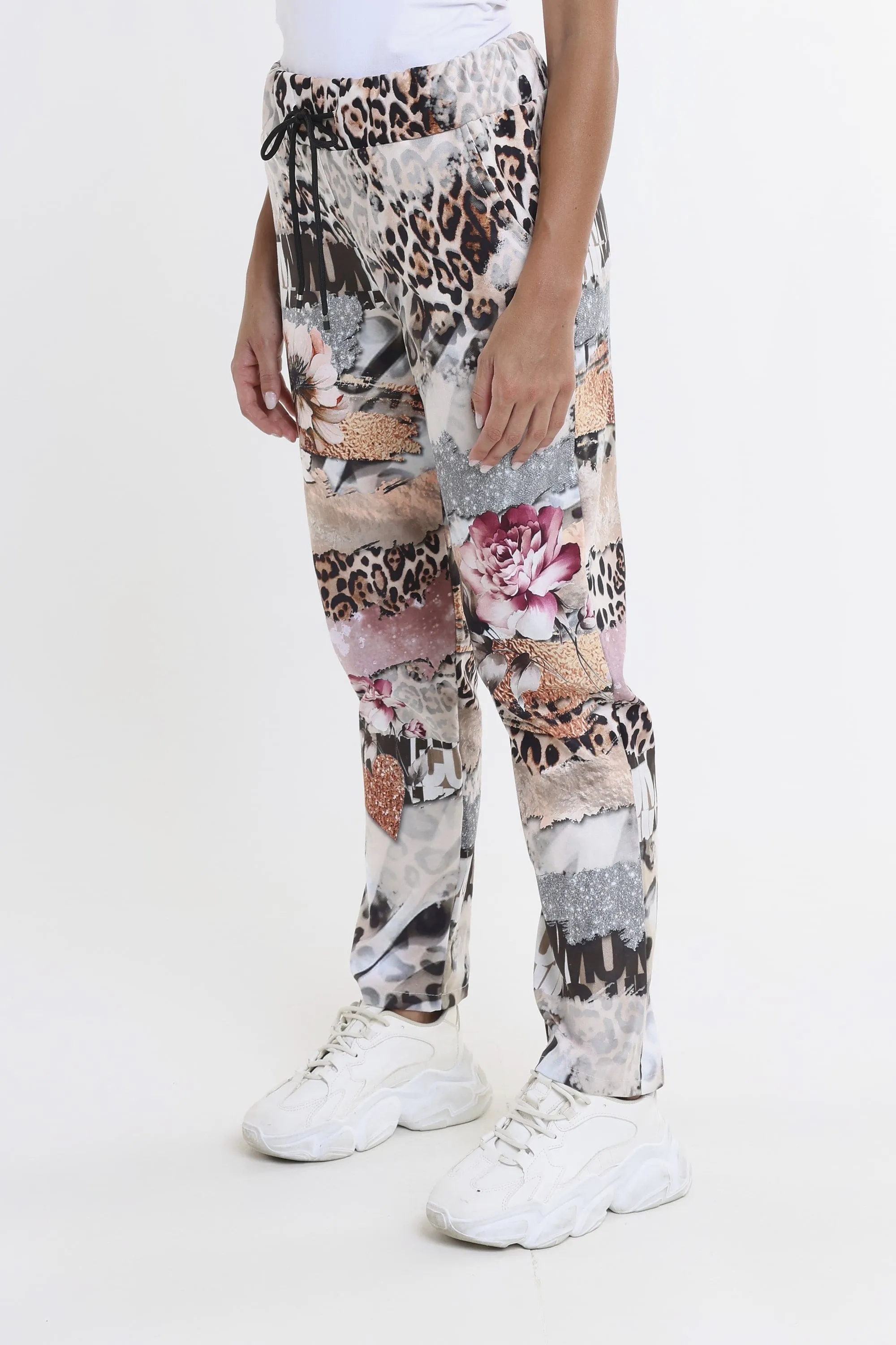 Floral Leopard Sonya Sueded Drawstring Pant (PL610F)