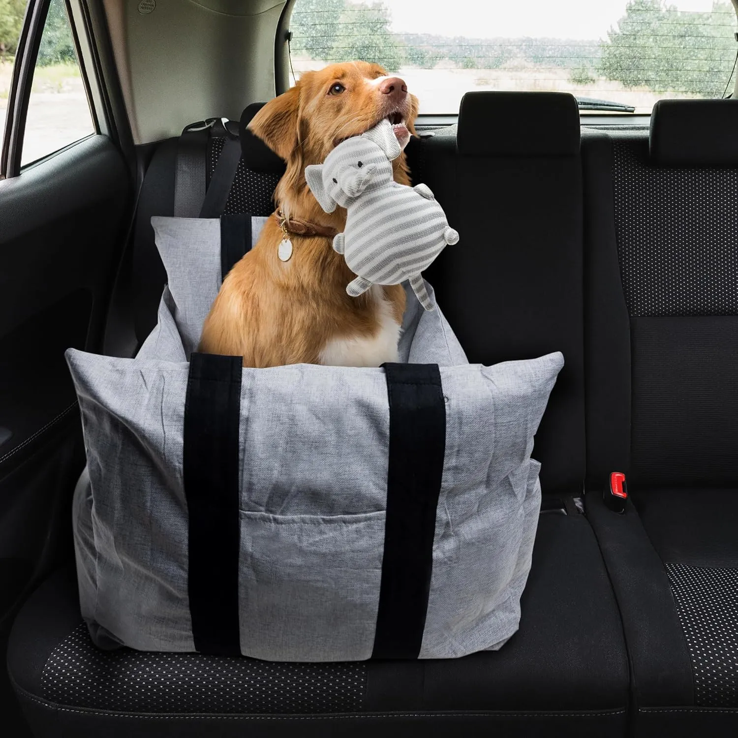 FurDreams Cosy Travel Pet Bed - Portable Car Seat Booster & Carrier with Short & Long Straps, Pocket, Leash, Removable Cushion & Waterproof Base - Ideal for Dogs & Puppies Up to 10kg, Indoor & Outdoor Comfort