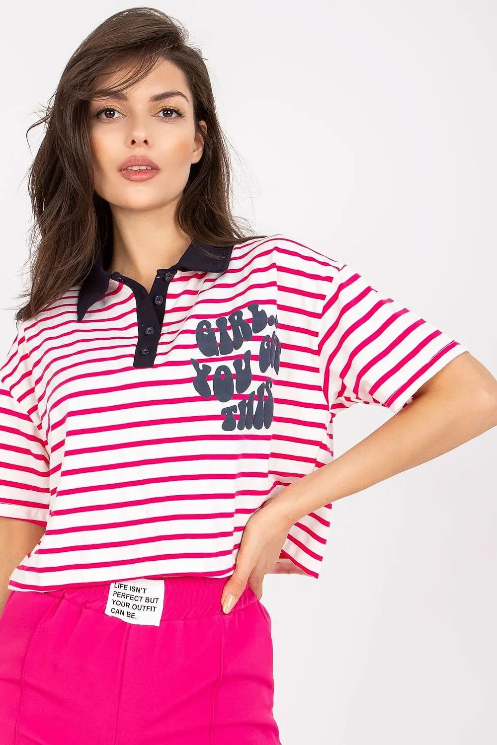 Girl You Got This Striped Cropped Henley Women’s Tee