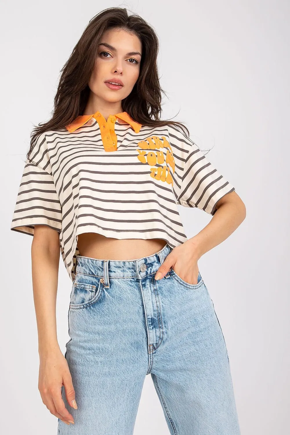 Girl You Got This Striped Cropped Henley Women’s Tee