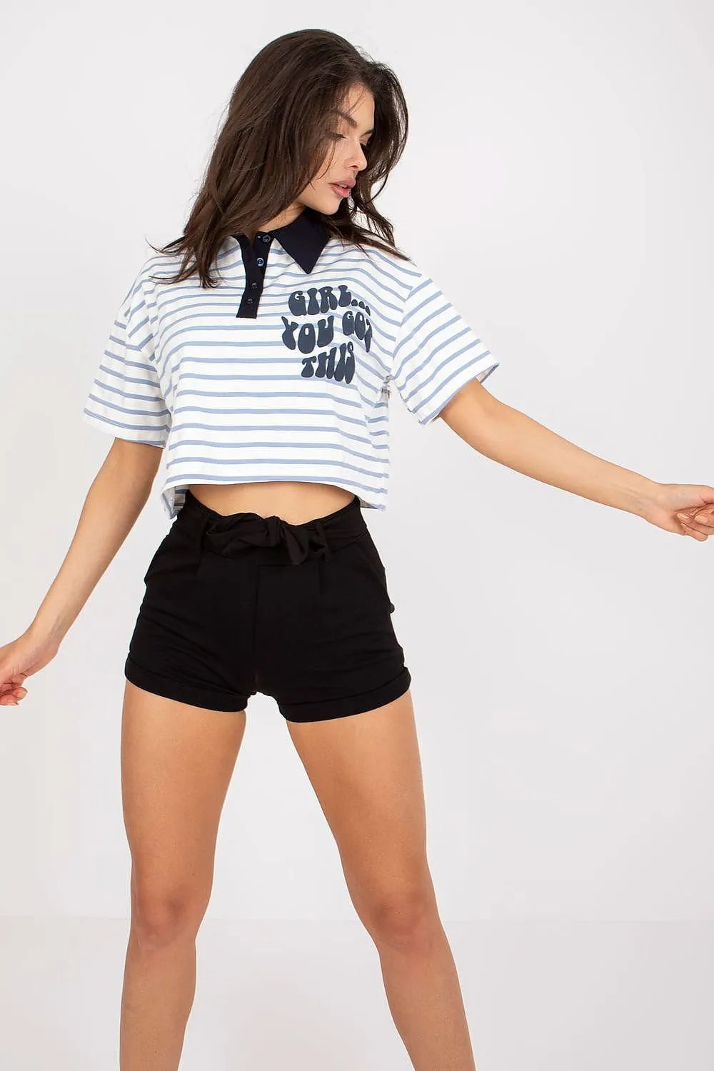 Girl You Got This Striped Cropped Henley Women’s Tee