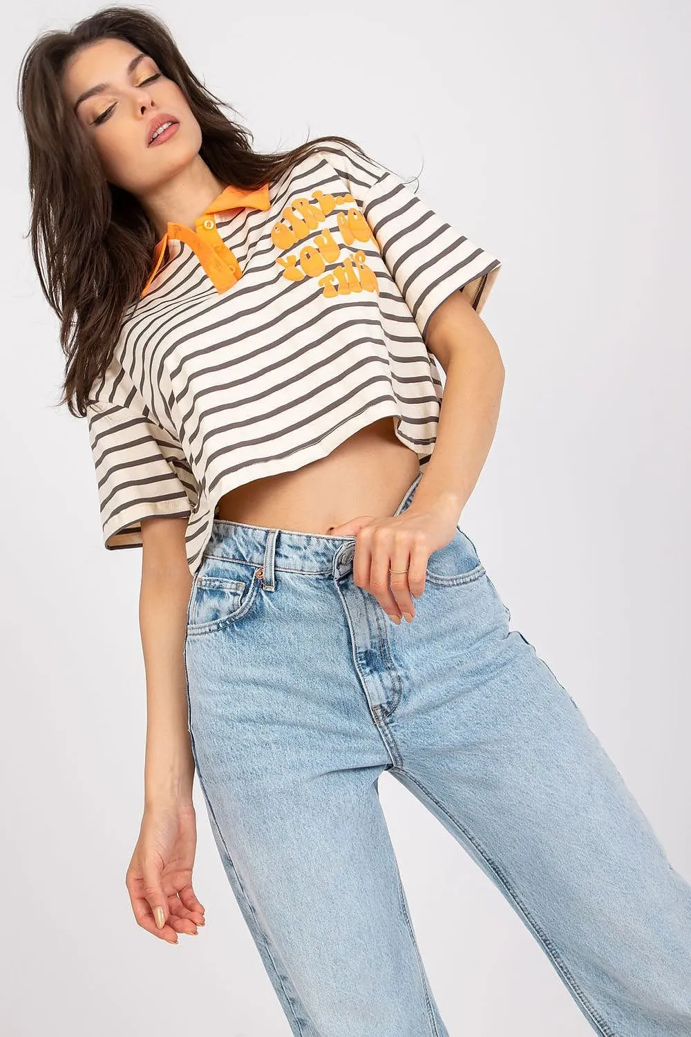 Girl You Got This Striped Cropped Henley Women’s Tee