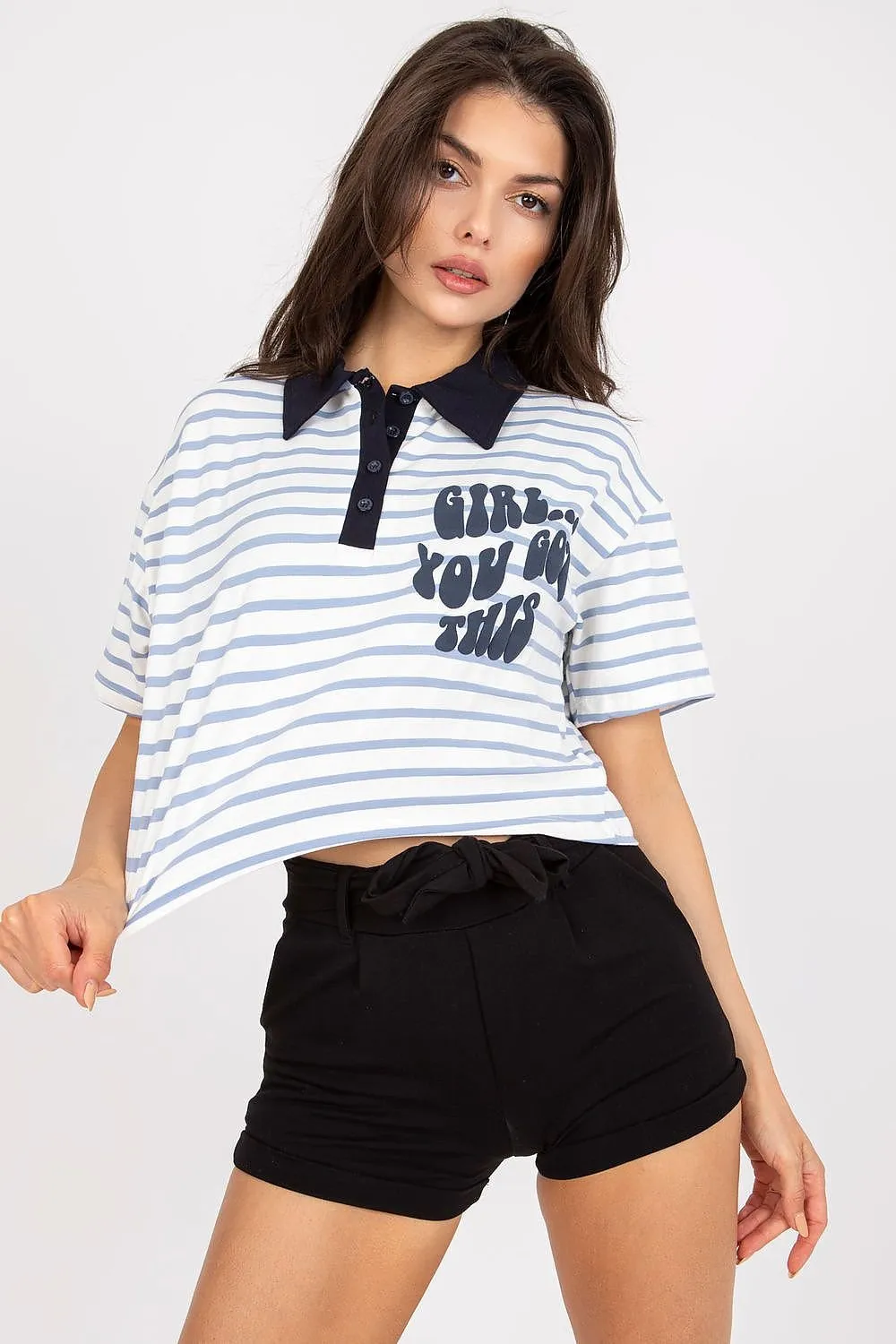 Girl You Got This Striped Cropped Henley Women’s Tee