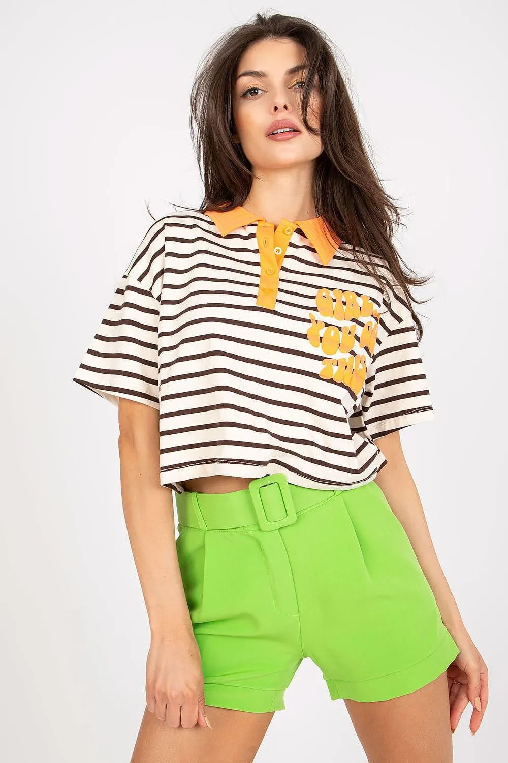 Girl You Got This Striped Cropped Henley Women’s Tee