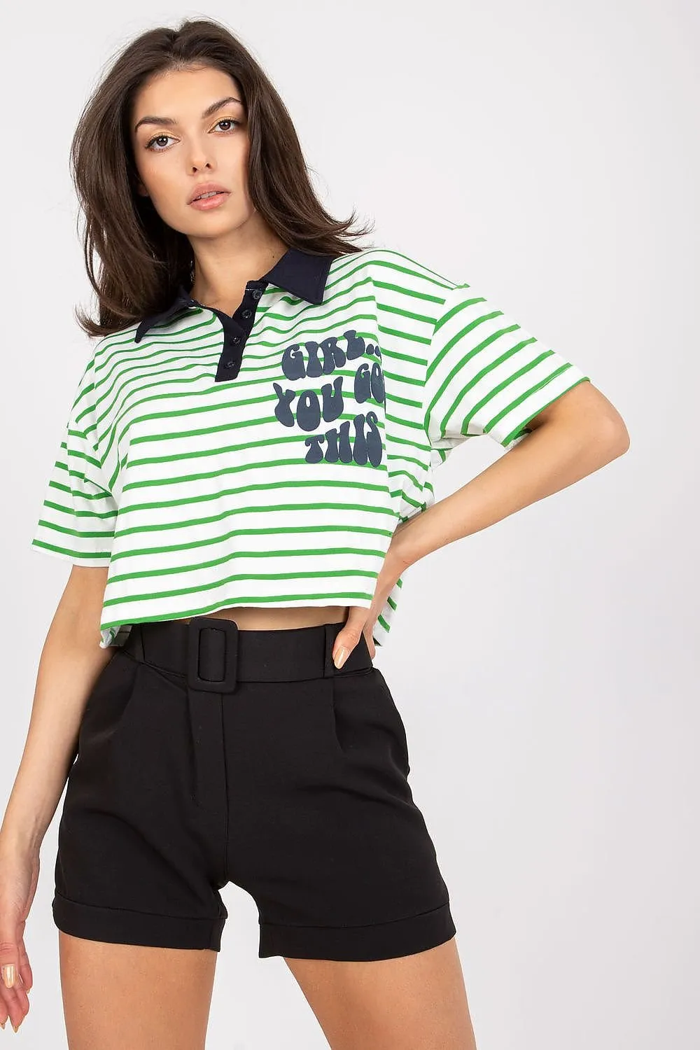 Girl You Got This Striped Cropped Henley Women’s Tee