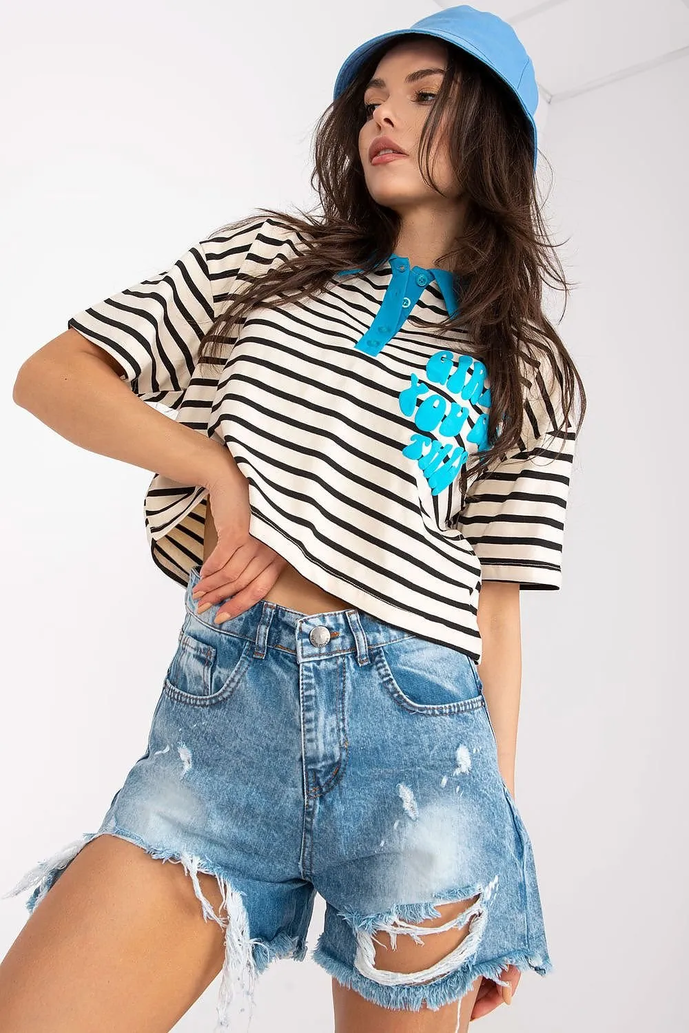 Girl You Got This Striped Cropped Henley Women’s Tee