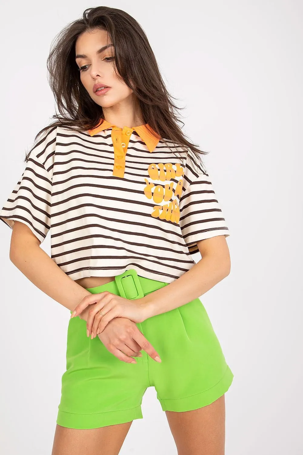 Girl You Got This Striped Cropped Henley Women’s Tee