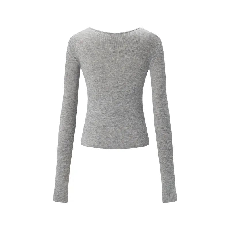 Gray Twisted Henley Collar Knitwear Top