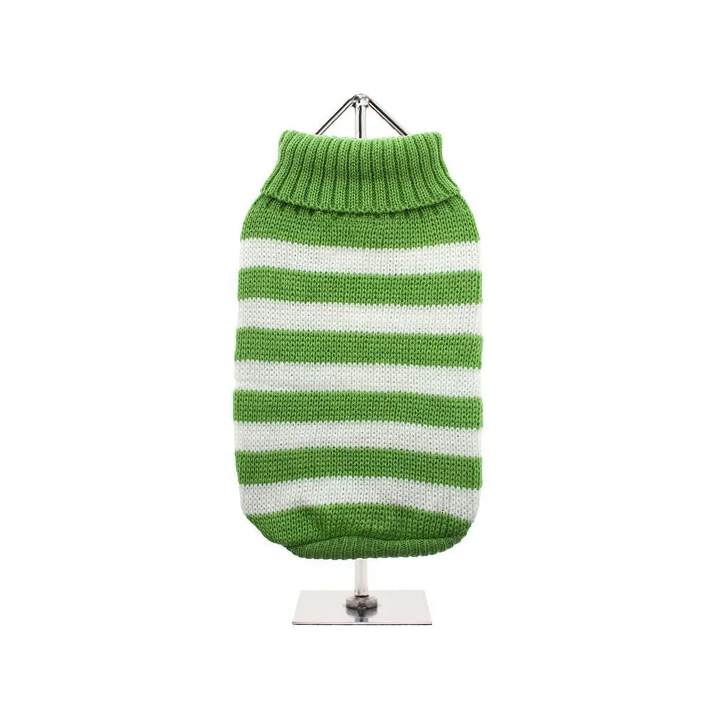 Green And White Candy Stripe Dog Sweater XL