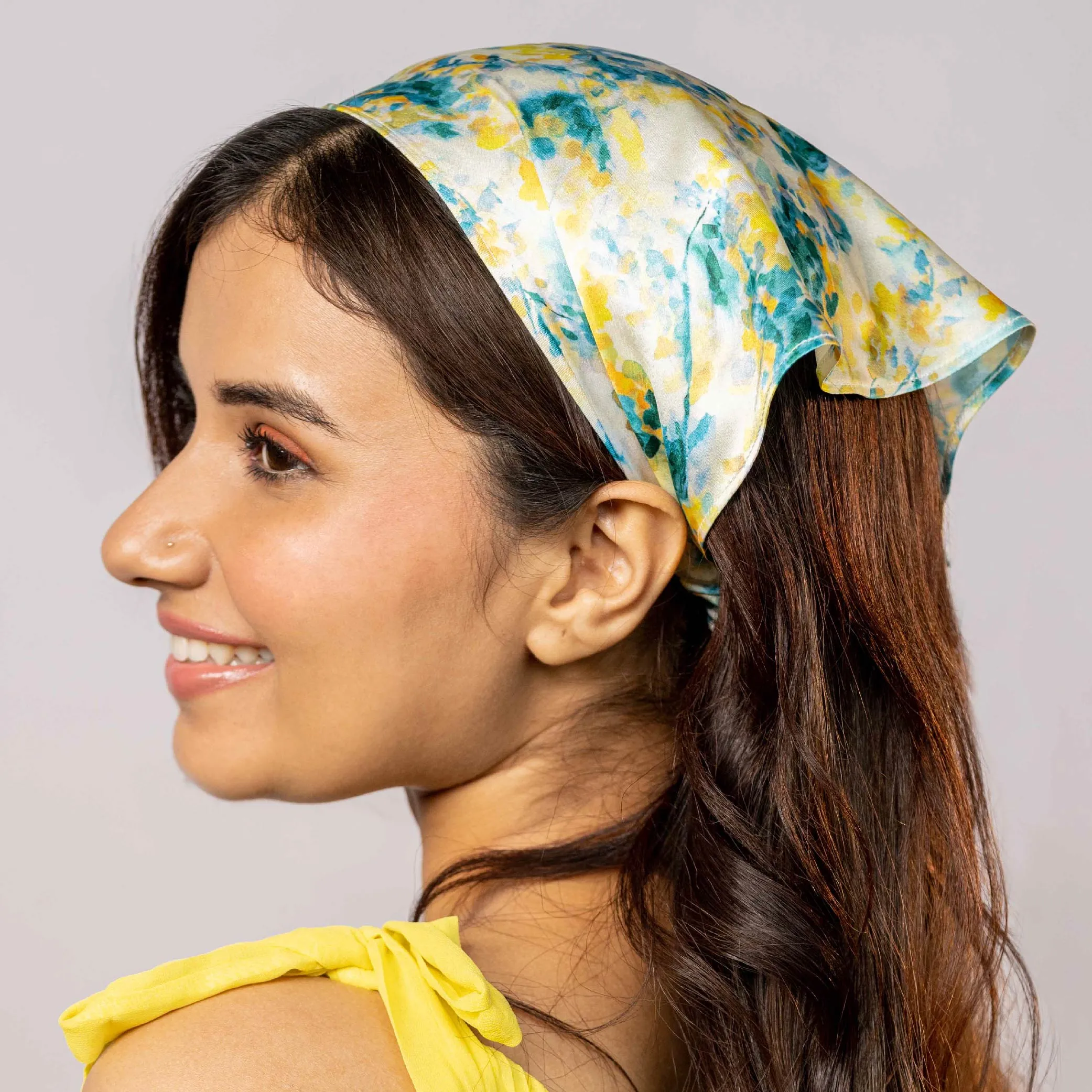 Hair Drama Co Summer Breeze Headscarf Headband with Elastic- Yellow & Green